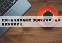 杭州小程序开发有哪些（杭州专业开发小程序比较权威的公司）